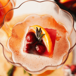 overhead view of Cranberry Orange Sparkler with ice cube