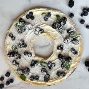 Vertical of Berry Cookie Wreath on counter