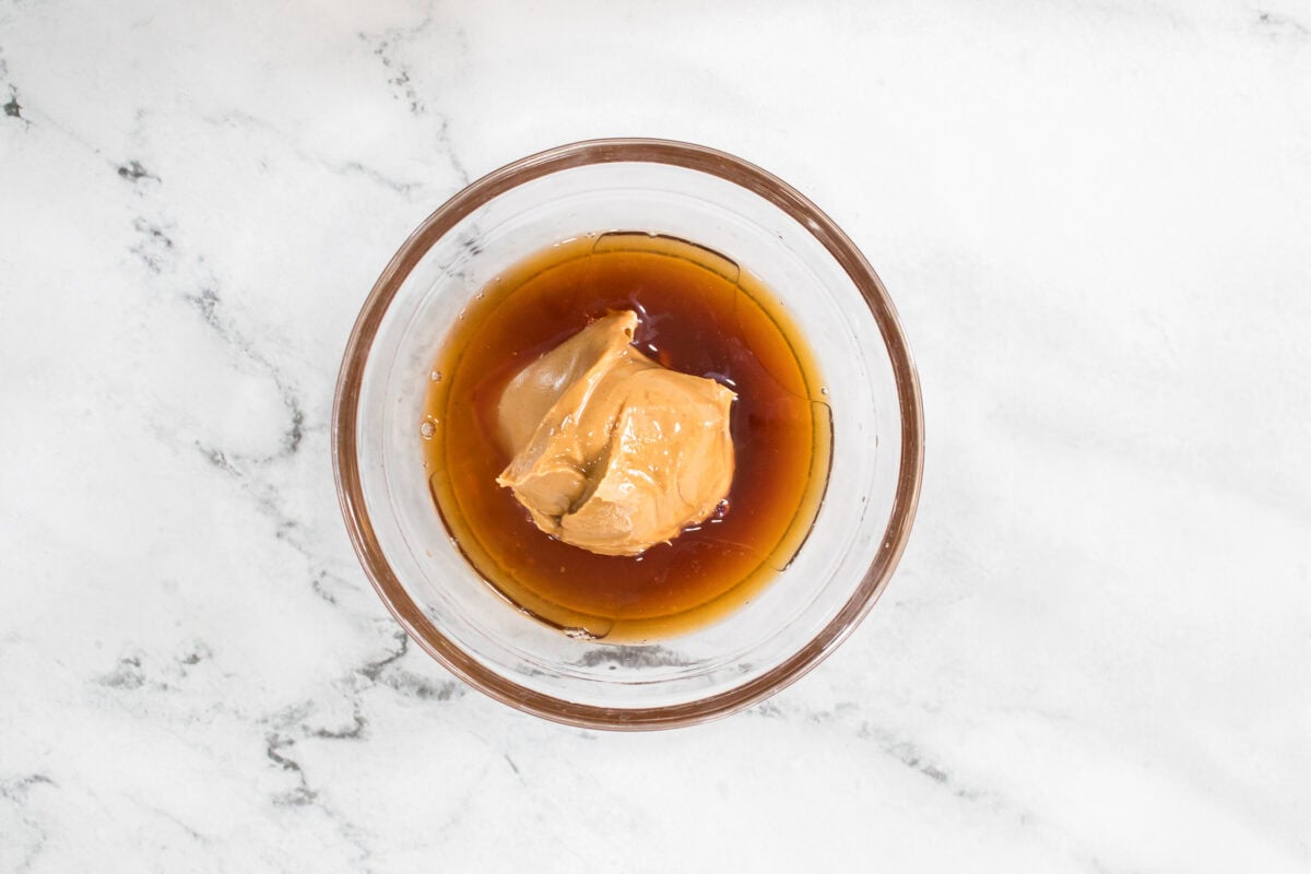 peanut sauce in glass bowl prior to mixing