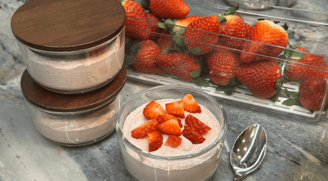 r Blended Strawberry Overnight Oats + 2 more containers and container of fresh strawberries