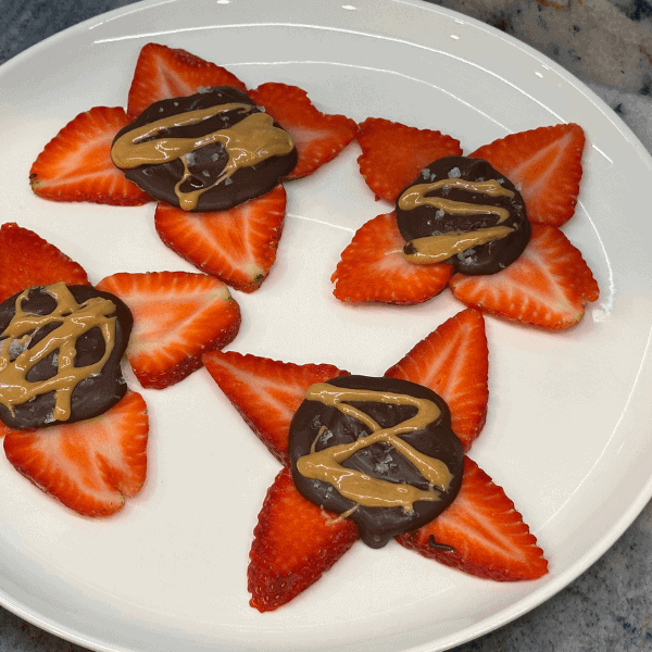 Straawberry Banana Bark on white plate