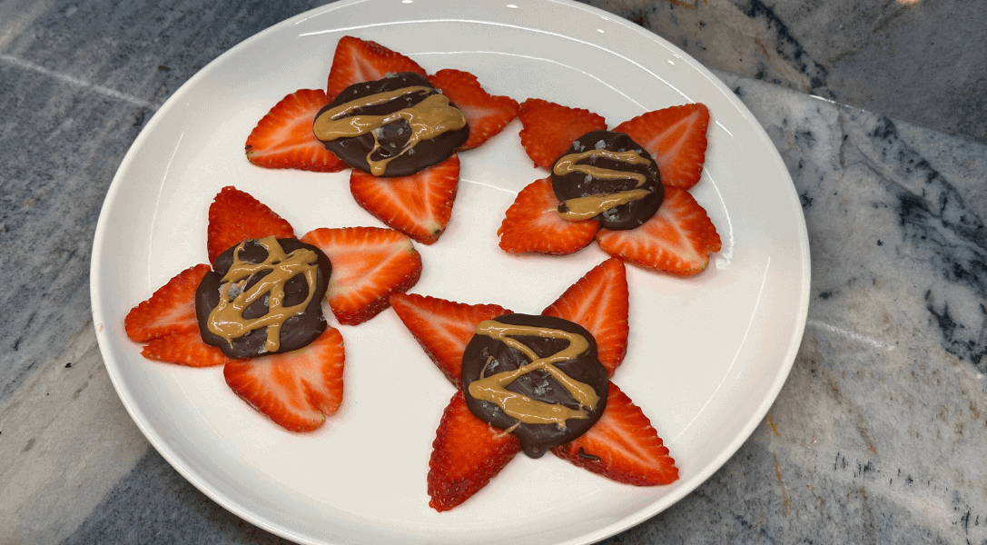 Straawberry Banana Bark on white plate
