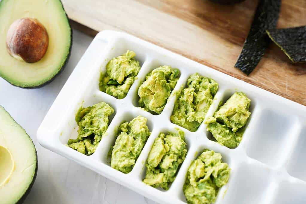 Mashed Avocado in ice cube tray
