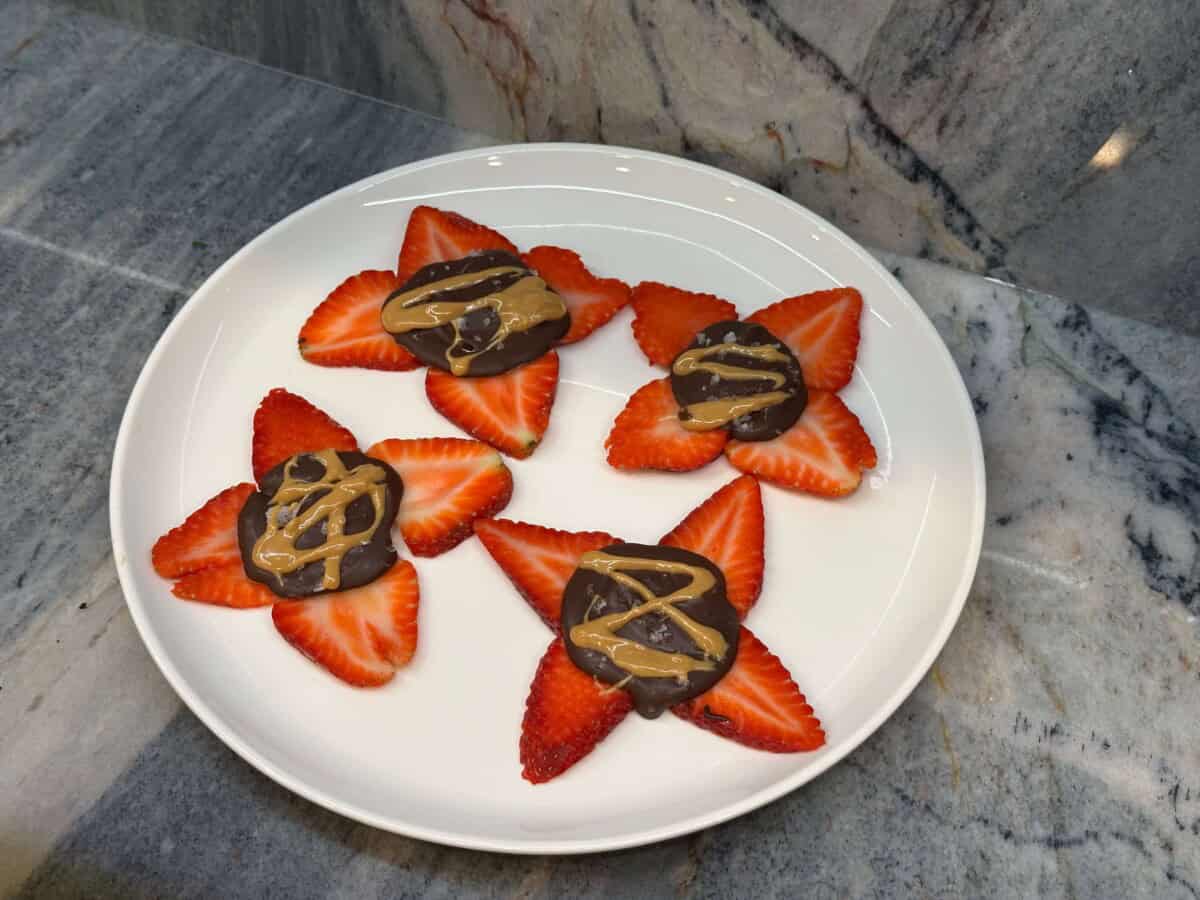 White plate with strawberry banana bark