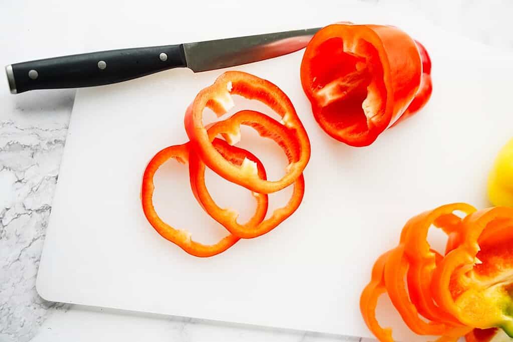 cutting rings from bell pepper