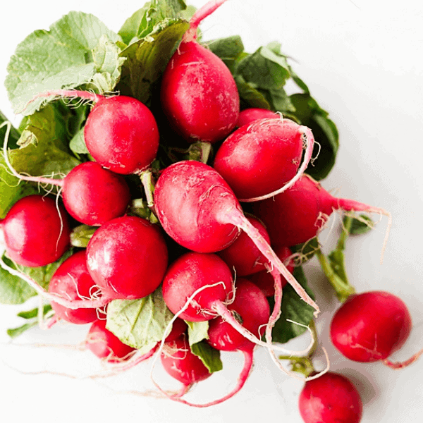 close up of whole radishes