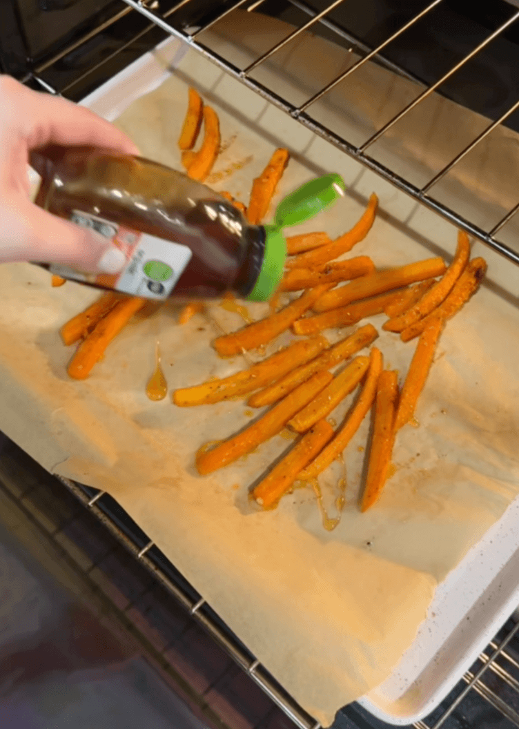 honey on carrot fries in oven