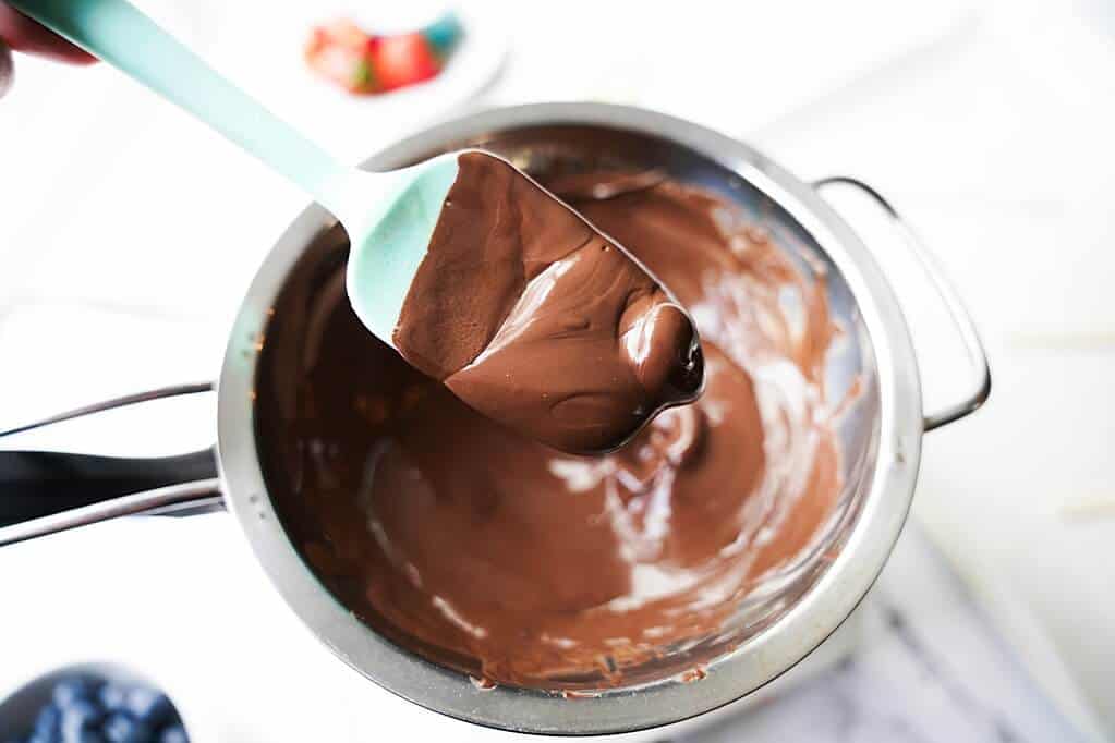 close up of melted chocolate on a spatula