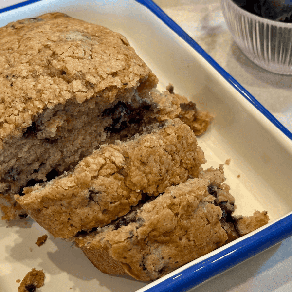 close up of cut Blueberry Zucchini Bread