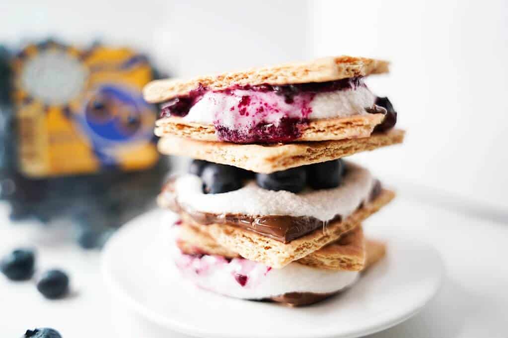 Blueberry S'mores stacked with Naturipe Packaging in background