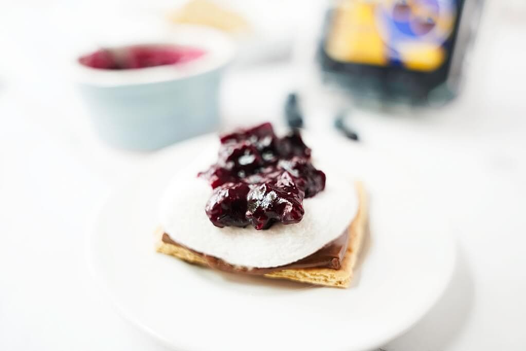 Blueberry S'mores with Blueberry Sauce on a plate