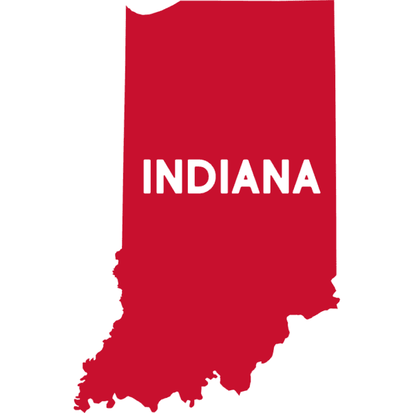 Red outline of the state of Indiana