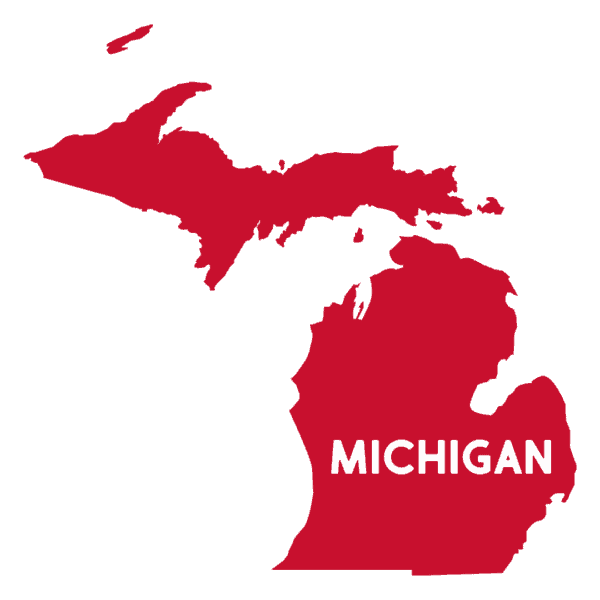 Red ouline of the state of Michigan