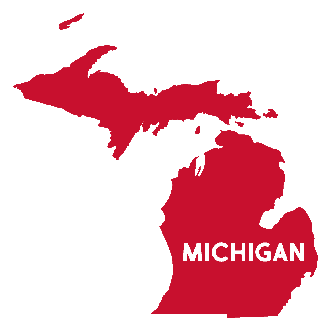 Red ouline of the state of Michigan