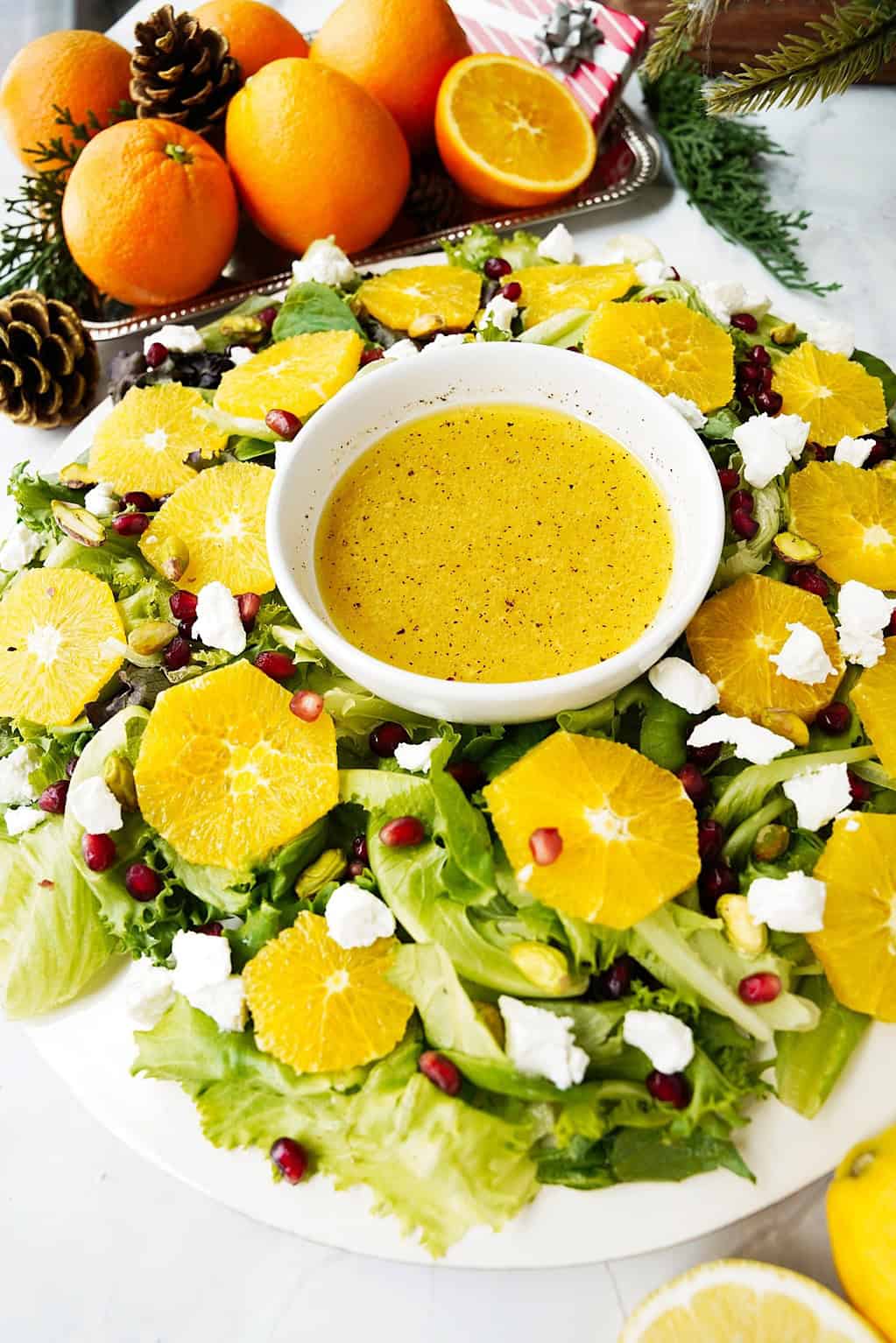 Citrus wreath salad served with citrus champagne vinaigrette