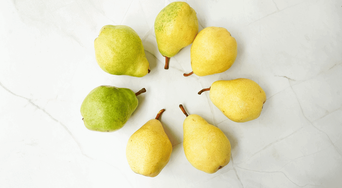 7 pears in a circle - representing the stages of ripeness
