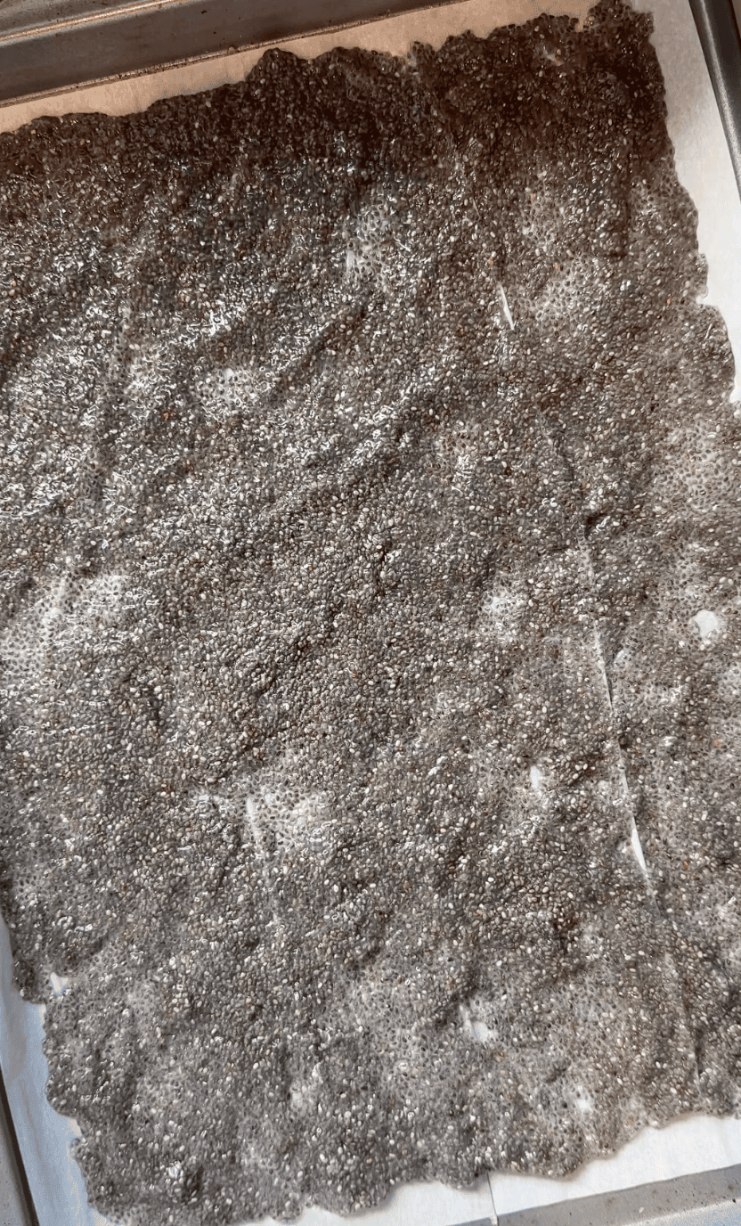 Chia seed and water mixture spread on sheet pan