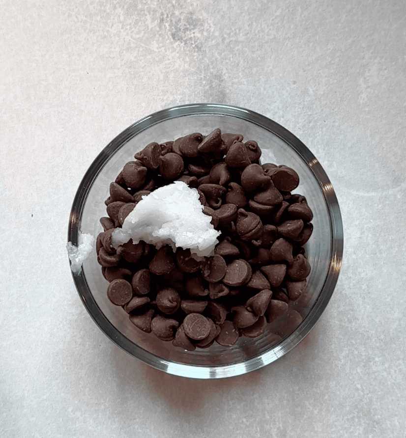 Chocolate + coconut oil in small bowl before melting