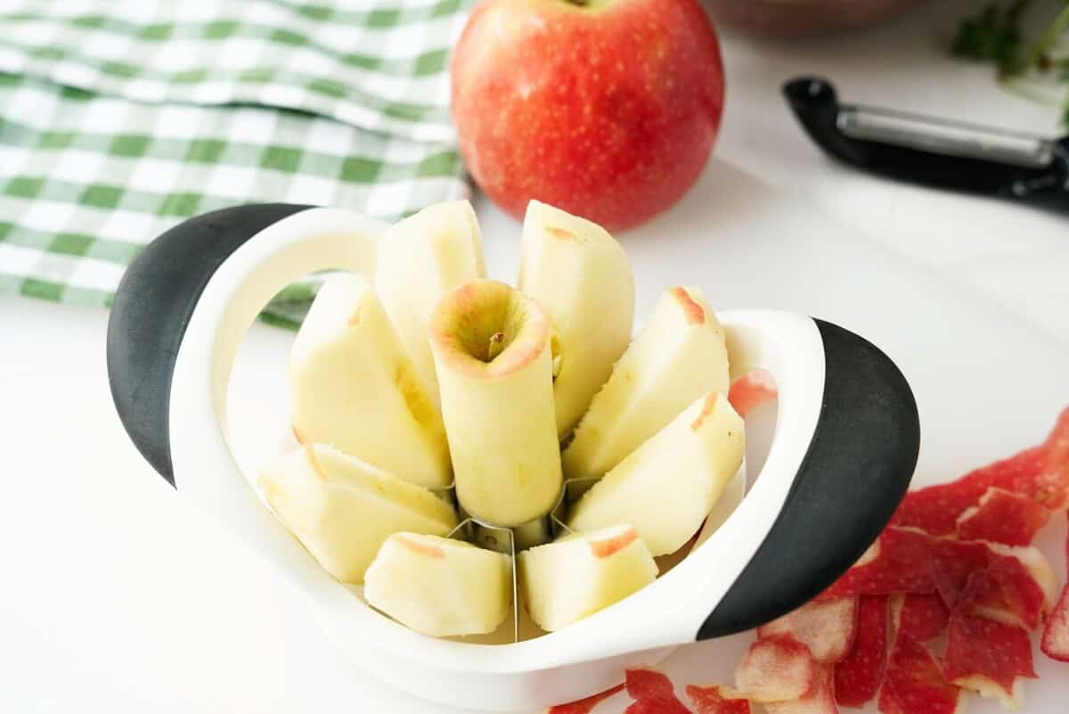 Coring an apple with an apple slicer