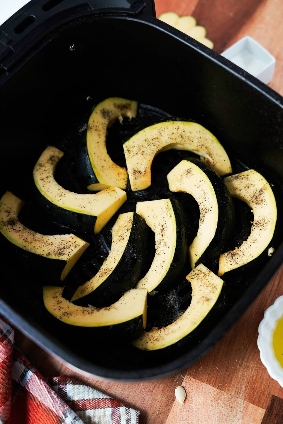 Acorn squash pieces in air fryer