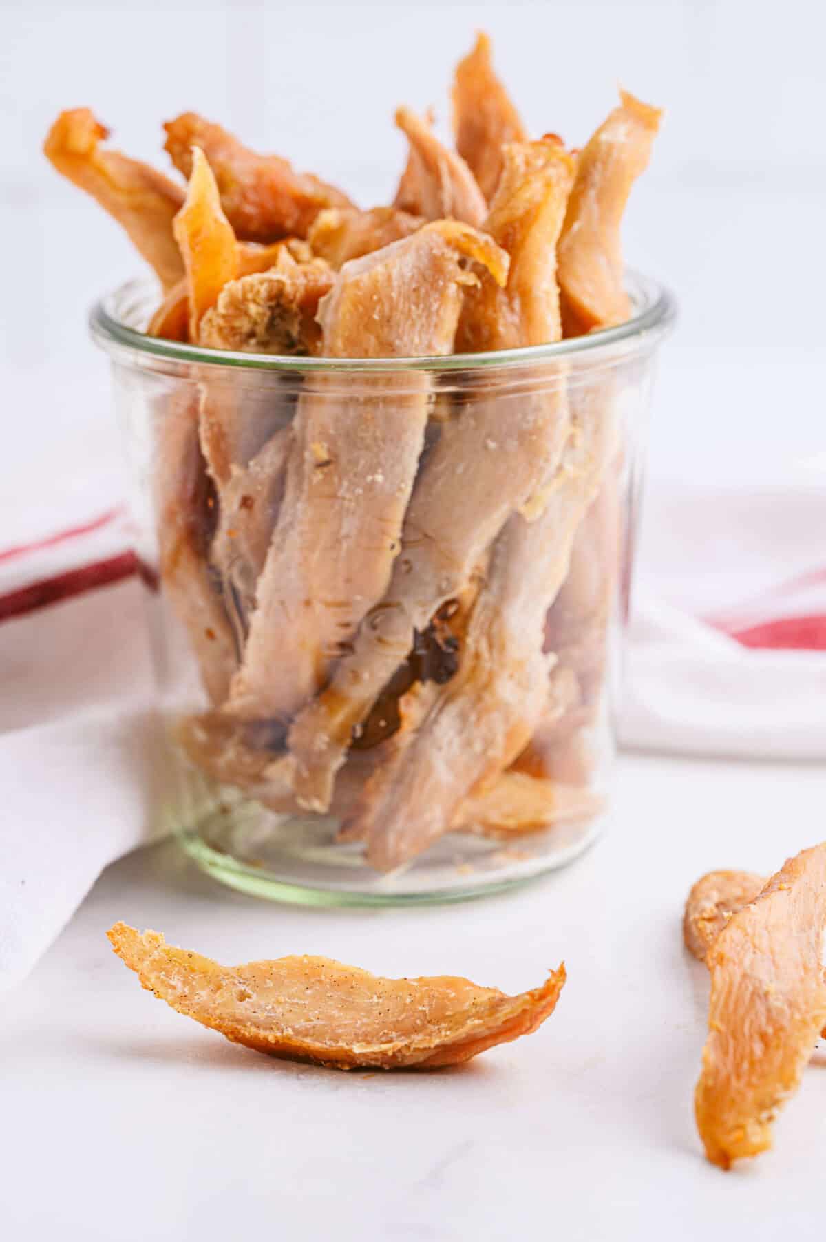 Pear Chicken Jerky Dog Treats in mason jar