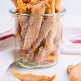 Pear Chicken Jerky Dog Treats in mason jar