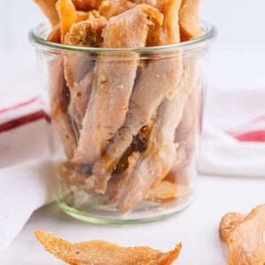 Pear Chicken Jerky Dog Treats in mason jar