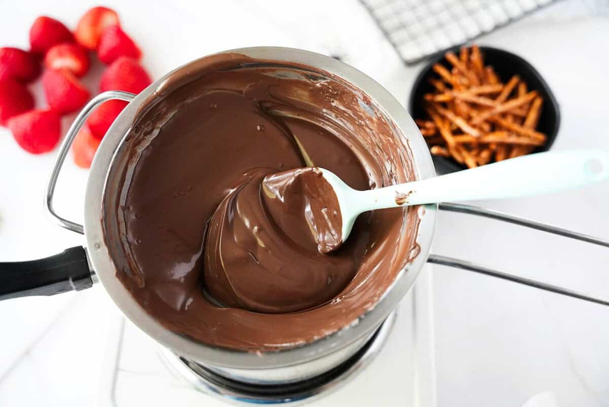 melted chocolate in double broiler